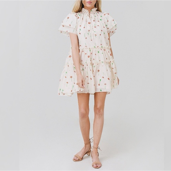 HUNTER BELL Dresses & Skirts - Hunter Bell Merritt Mini Dress Cream Cotton Silk Tiered Flutter Feminine L NWT